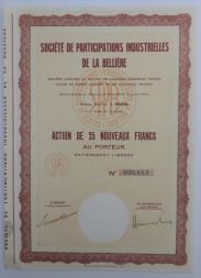 Акция Индустриальный холдинг Бельера, 25 новых франков, Франция